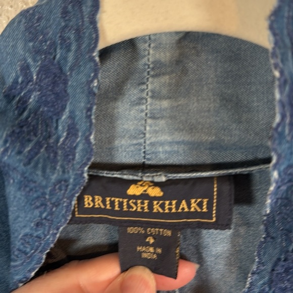 British Khaki Chambray Embroidered Button Down Shirt Size 4 Vintage 90s - Picture 3 of 6